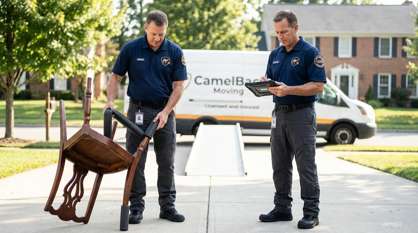 Movers inspecting furniture for damage prevention before loading in Beresford, SD