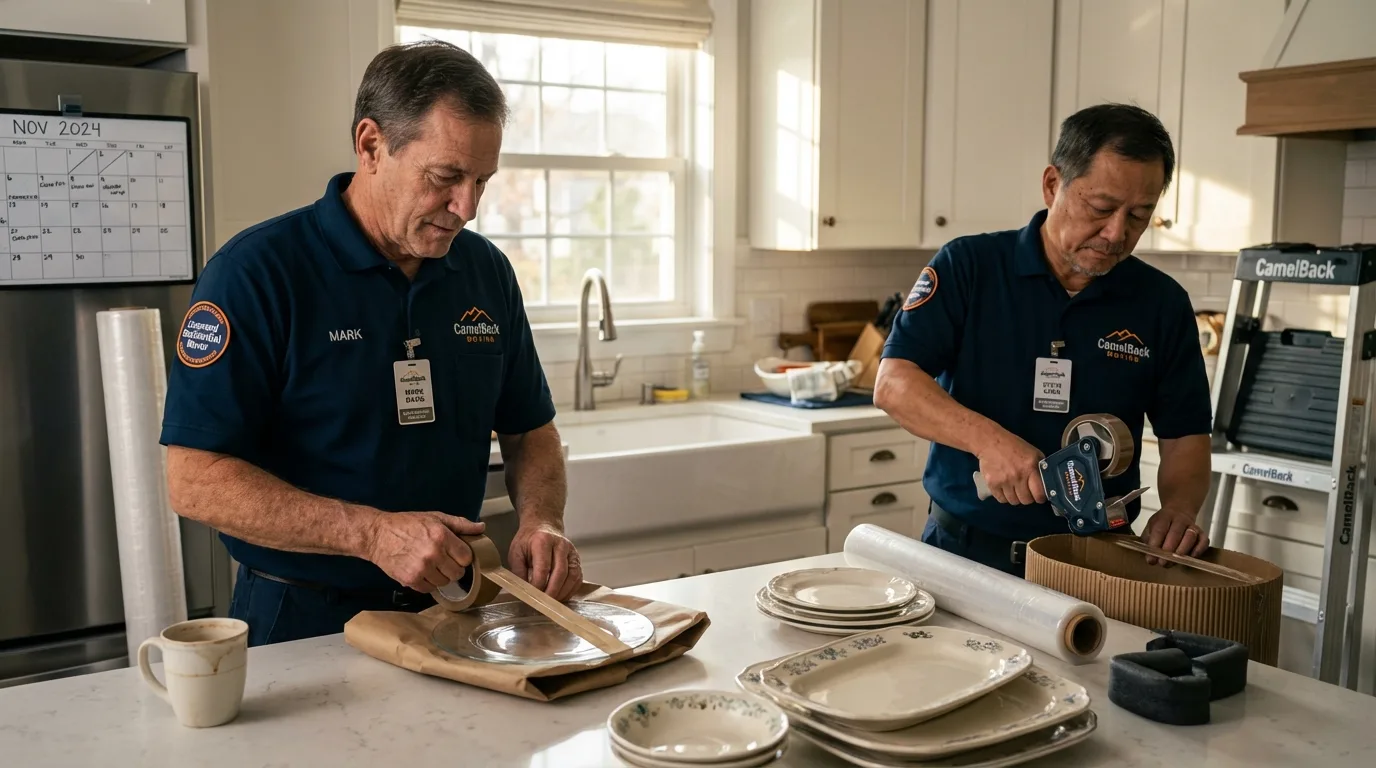 Professional crew packing kitchen dishware in Beresford, SD